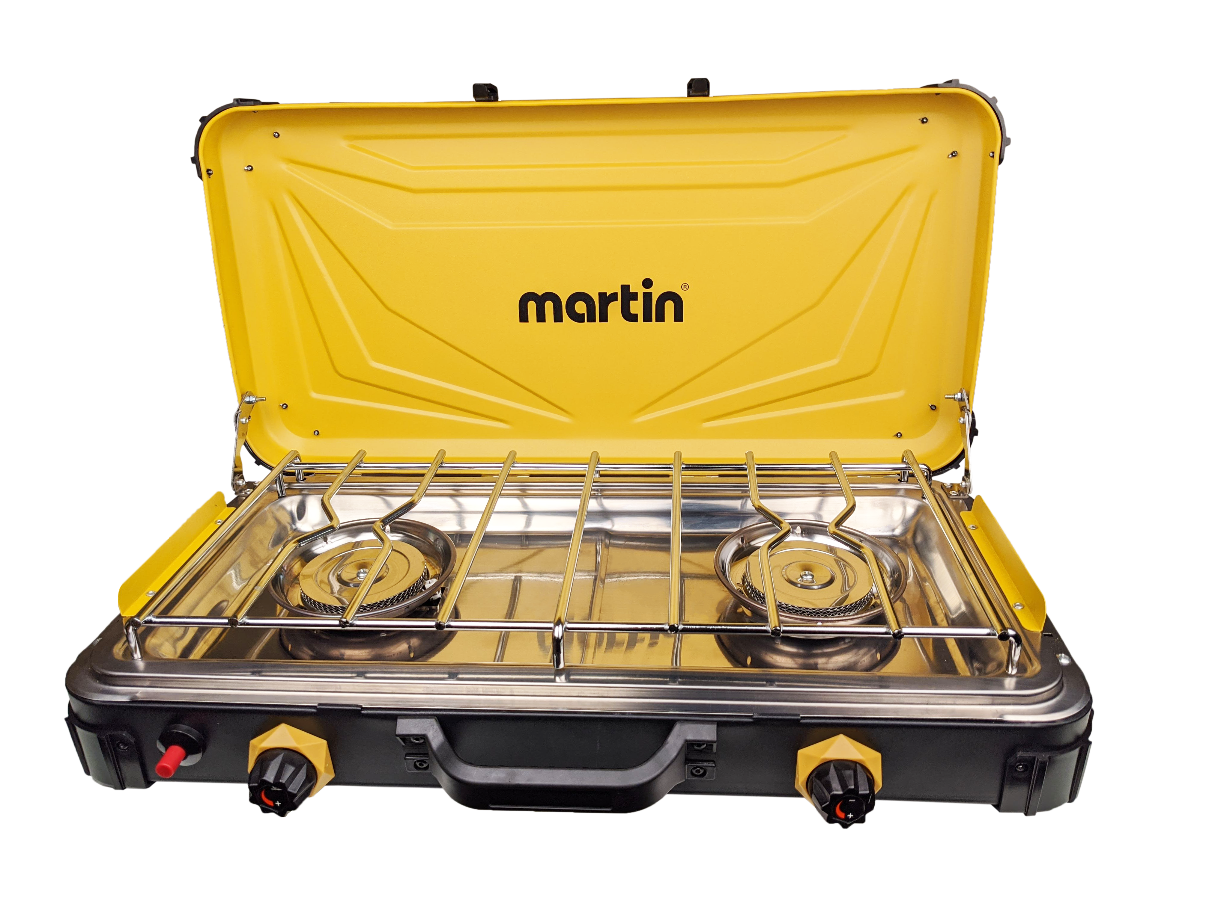 Martin SG-228 Propane Hot Plate Cooking Stove Double Cooktop 25,600 BTU Powered Brass Burner with Pressure Regulator